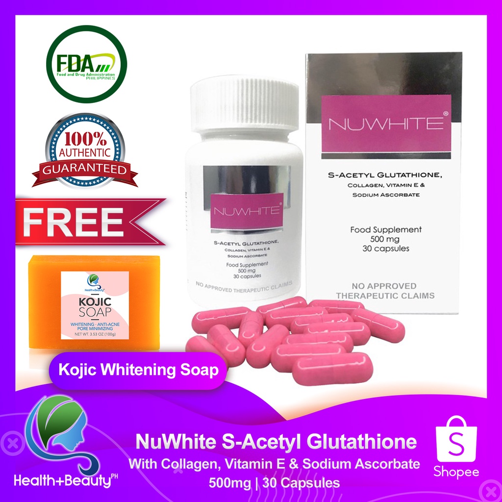 NuWhite New and Improved Glutathione Whitening 30 Capsules | Shopee ...