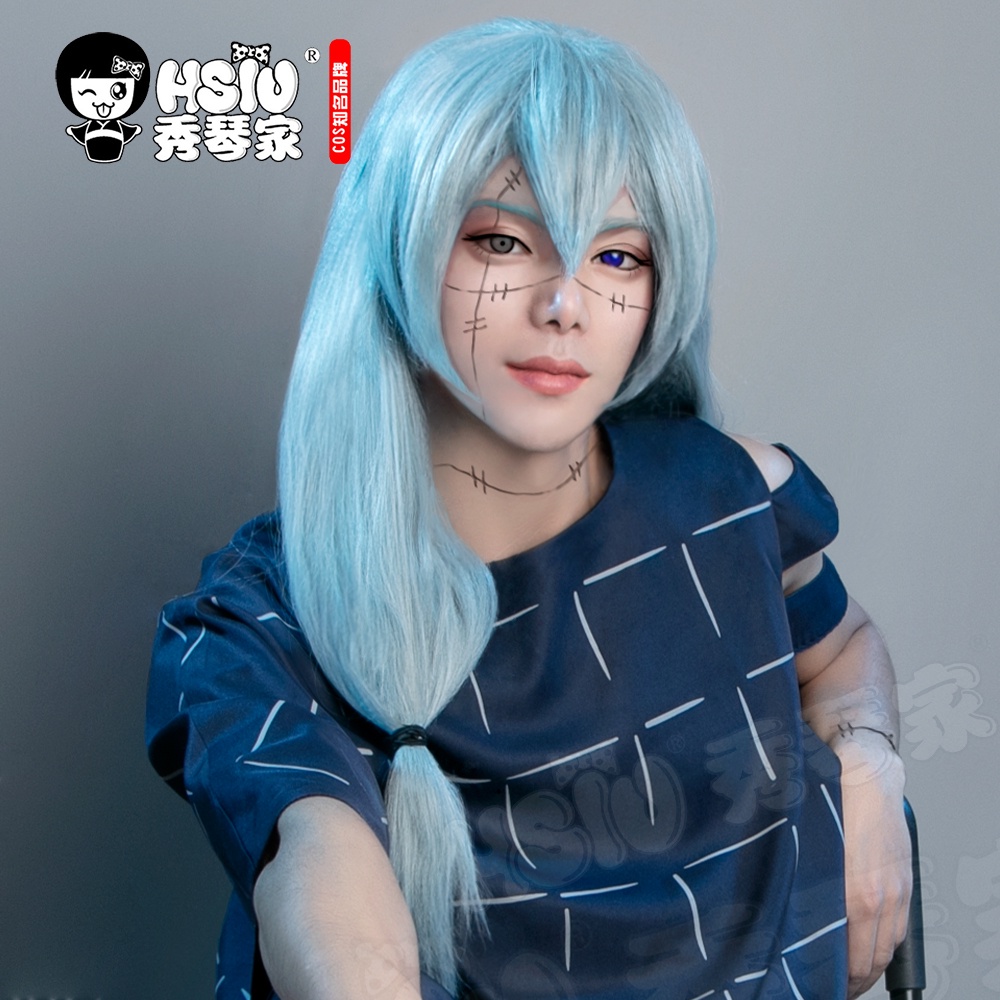 HSIU Anime Jujutsu Kaisen Cosplay Mahito Wig Blue-gray long hair +Free ...