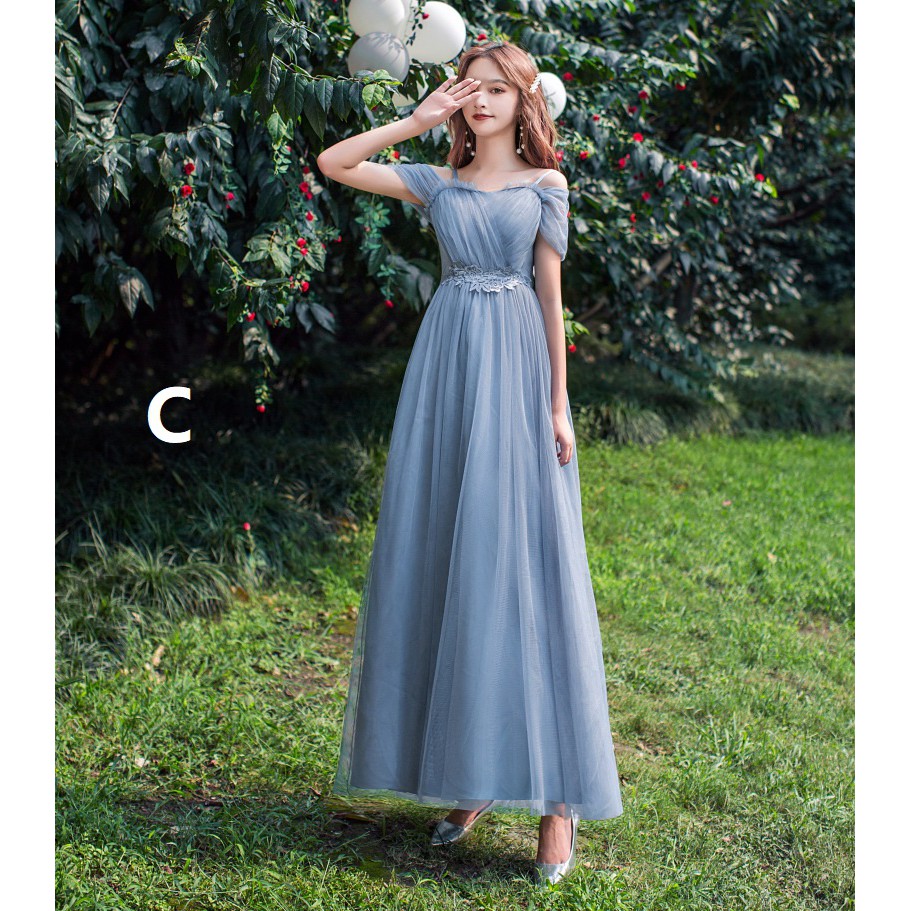 Bridesmaid Long Dress Gray Blue Wedding Dress Party Dress Bridesmaids  Sister Maxi Dress Evening Dress