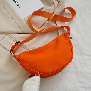 rygai Women Crossbody Bag Canvas Adjustable Strap Solid Color Female Single  Shoulder Dumpling Bag Shopping Use,Orange 