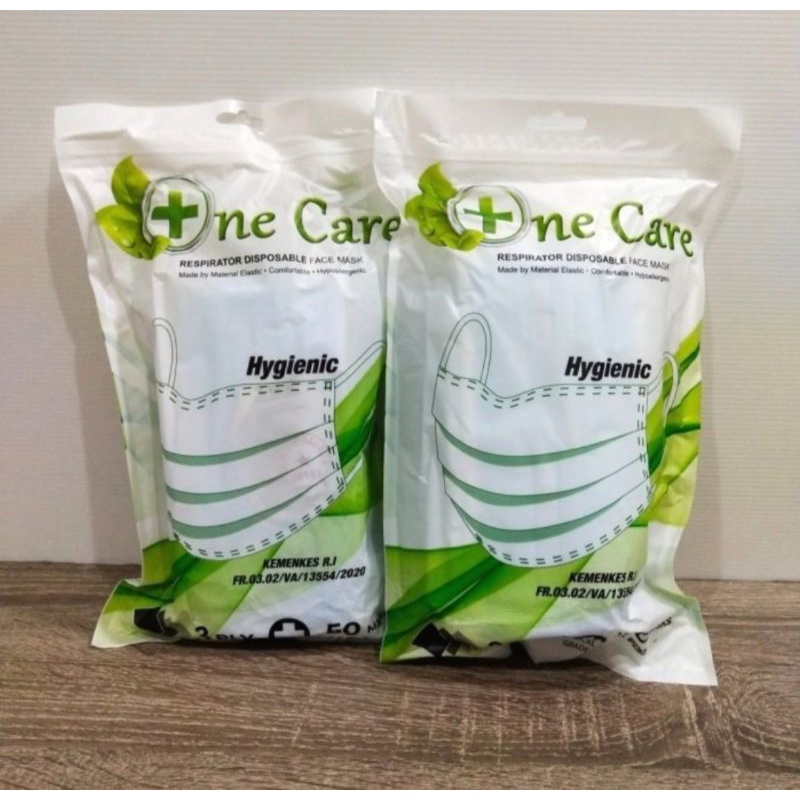 3-ply mask, 50 pcs, earloop, one care, ziplock packaging | Shopee ...