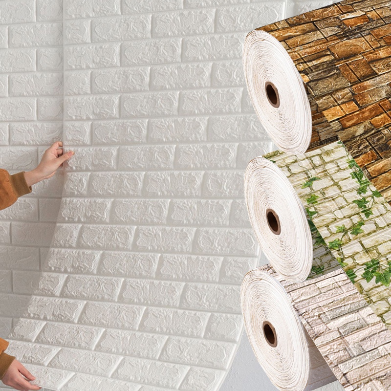 A Roll 3D Retro Brick Pattern Self-Adhesive Wall Stickers PVC Ceiling ...