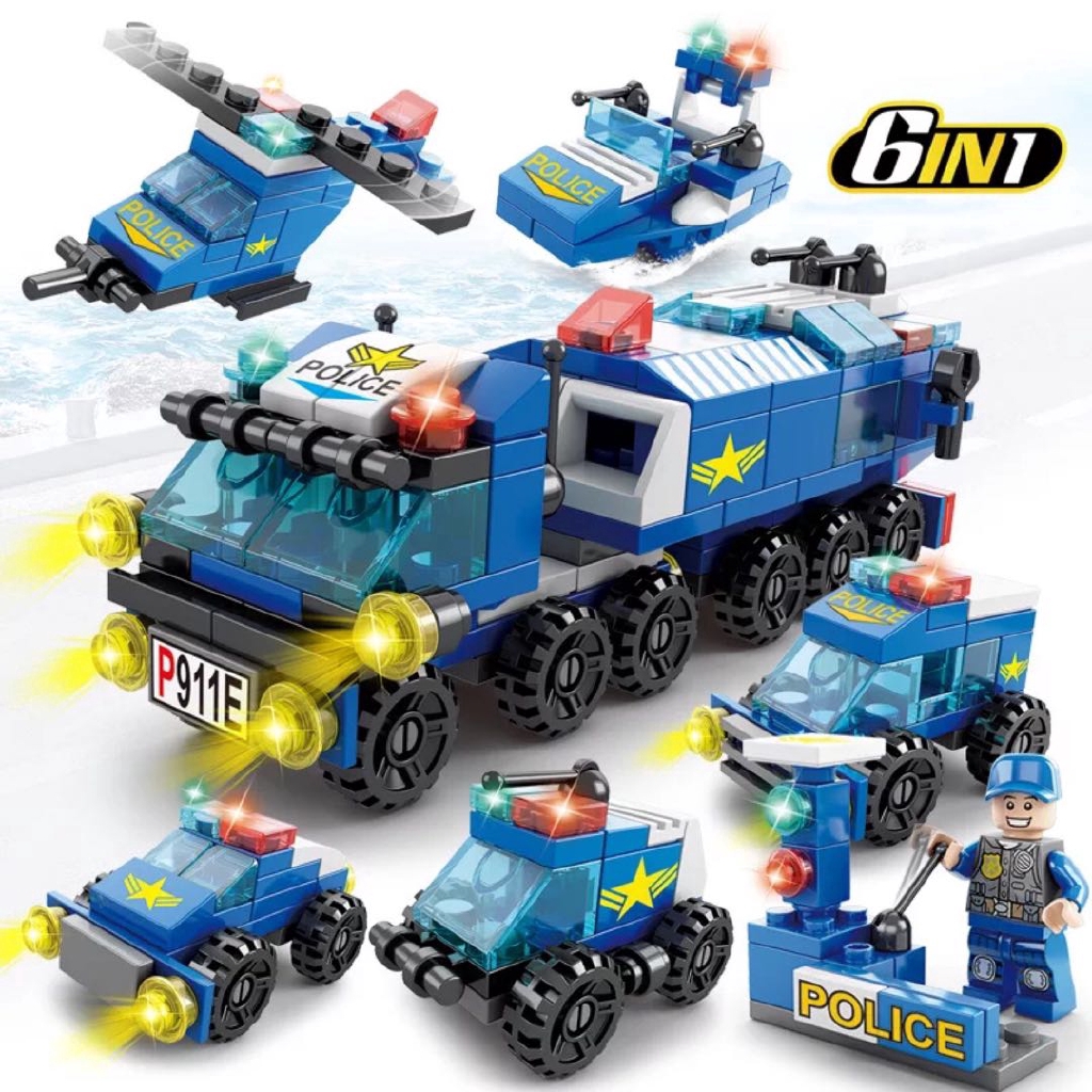 147PCS 6 IN 1 Police Series City Police Building Blocks small particles ...