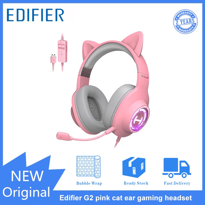 Edifier G2 pink cat ear USB gaming headset with surround sound