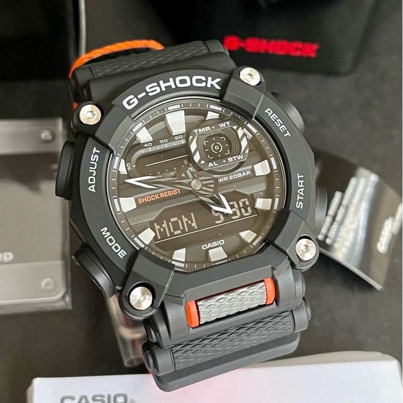 Casio G Shock GA900C 1A4 Anadigi Black and Orange Nylon Watch For