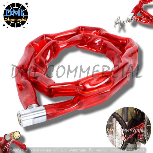 (DML-3505) 1 PC Red Soft Plastic Wrapped Metal Chain Cable Safety Lock ...