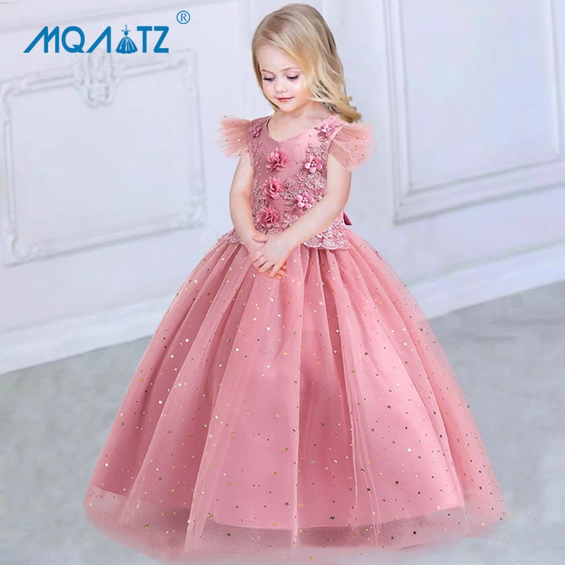 MQATZ Summer Applique Kids Pink Bridesmaid Dresses For Girls Star