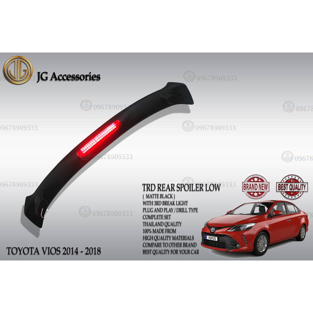 TOYOTA VIOS GEN 3 2014 - 2018 TRD REAR SPOILER WING WITH 3RD BREAK ...