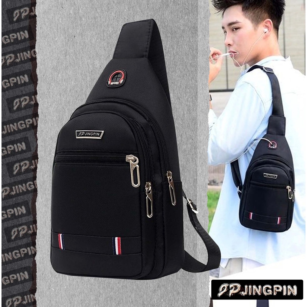 JINGPIN Korean Style K-Pop Anti Theft Black Sling Bag With Earphone ...