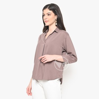 RAYON SKIPPER COLLAR STRIPED 3/4 SLEEVE BLOUSE