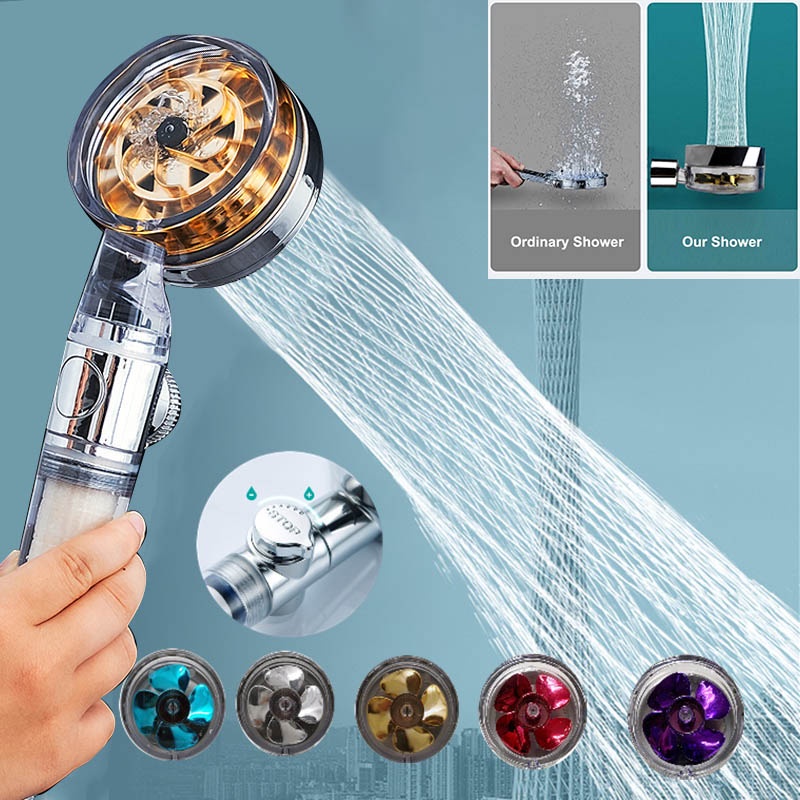 360 Degrees Rotating Shower Head Water Saving Flow With Small Fan Abs Rain High Pressure Spray