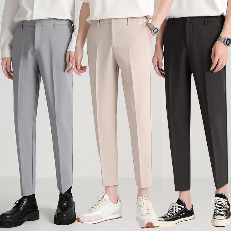 Suit Pants Men's Fashion Dress Pants Korean Style Loose Straight Casual  Pants