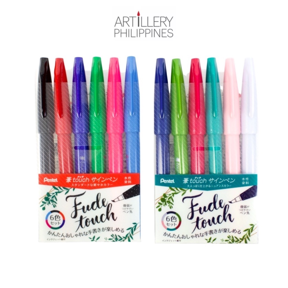 Pentel Fude Touch Brush Sign Pen New Colors Set Of 6 Calligraphy Brush ...