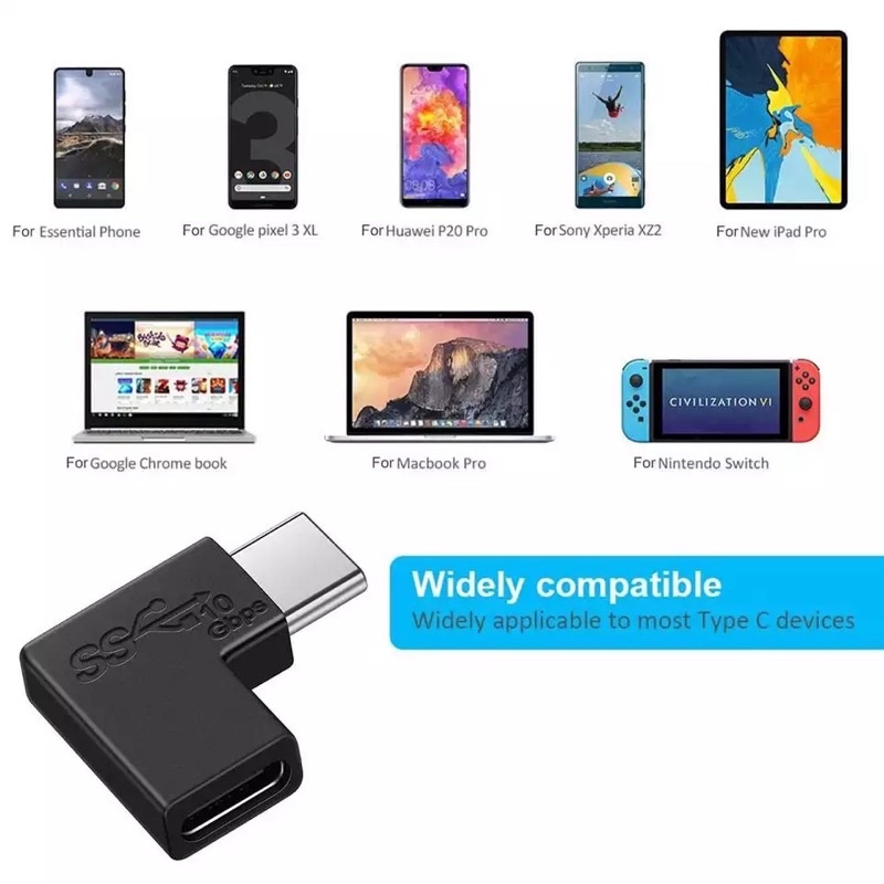 90 Degree Right Angle USB Type C Male To Female USB-C Converter 10GBbps ...
