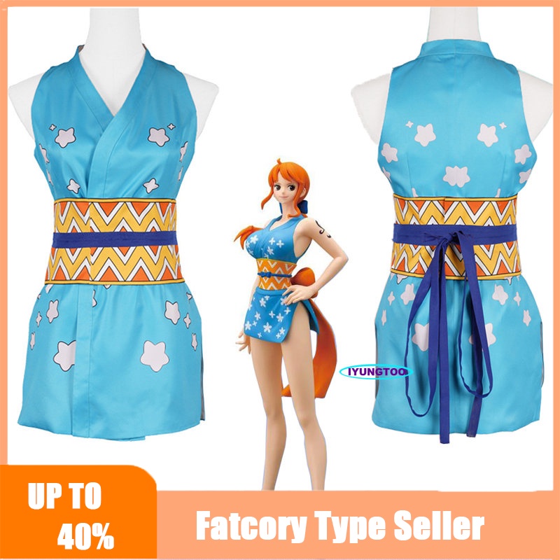 Anime One Piece Nami Wano Cosplay Kimono For Women Nami Yukata Costume For Adult Woman Wig Set