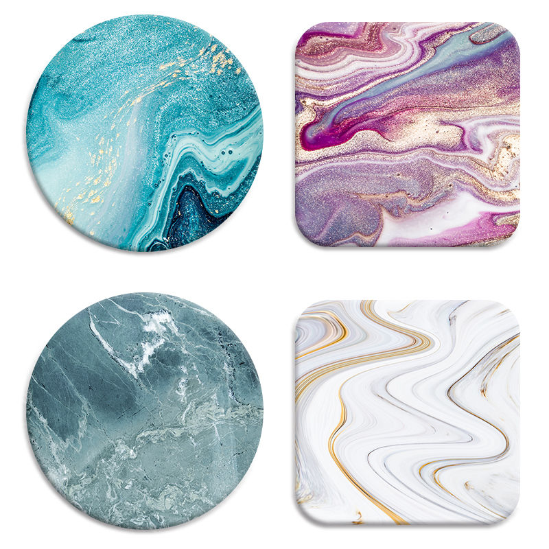Nordic Marble Design Coasters for Drinks, Round Moisture Absorbing Mats