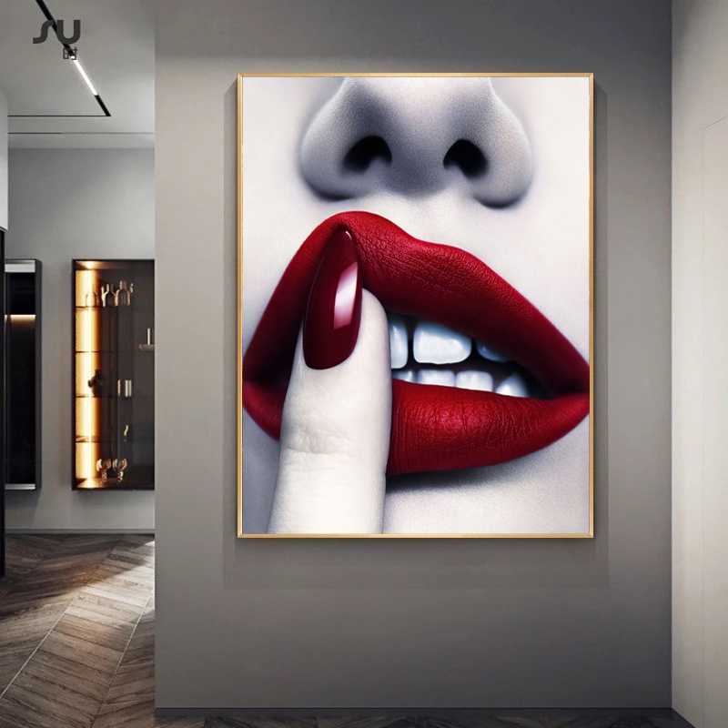 Wallpaper Sexy Red Lips Module Canvas Painting Nordic Modern Wall ...