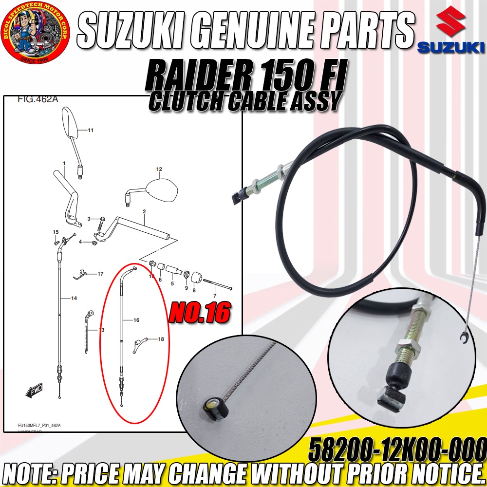 CLUTCH CABLE Suzuki Raider 150 Fi (SGP) (GENUINE 5820012K00000) Shopee Philippines