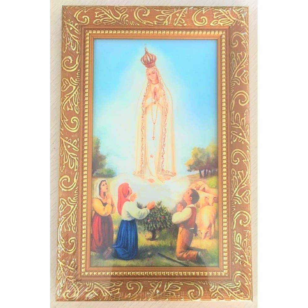 Our Lady of Fatima Wood Frame - 25cm H - Catholic Wall Art - Artesano ...