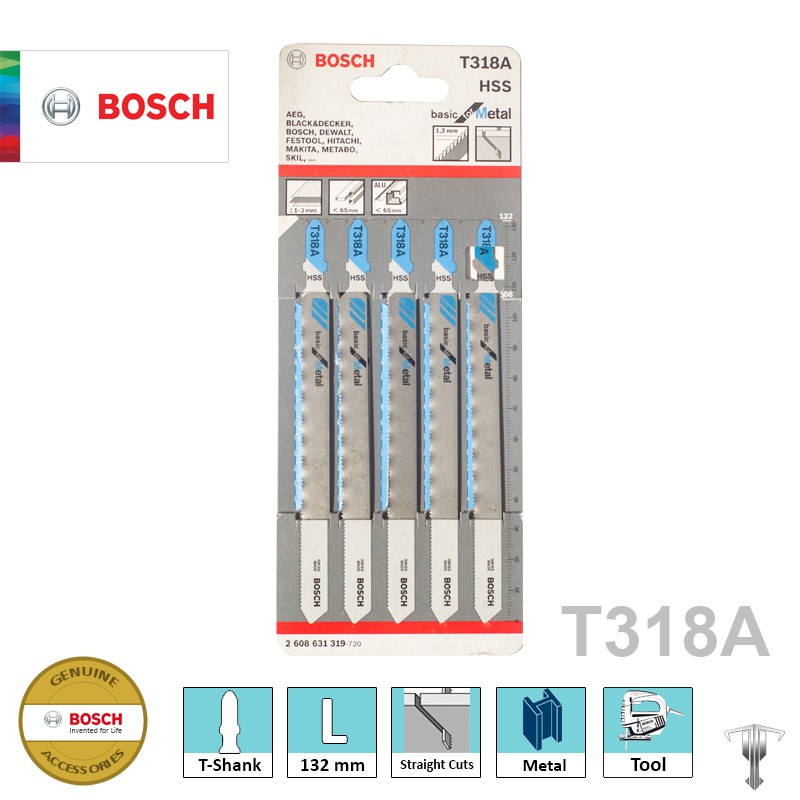 Bosch 2608631319 T318 A T-shank Jigsaw Blade For Straight Cuts Basic 