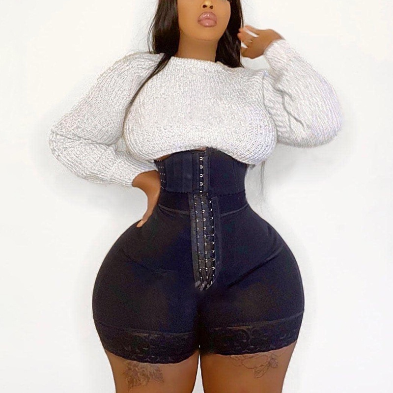 Women Waist Trainer Body Shaper Postpartum Shapewear Tummy Calzones Mujer Skims  Fajas Reductoras Black