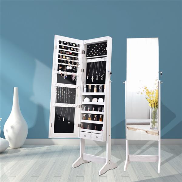 Led Full Mirror Makeup Mirror Cabinet 2 Drawers 5 Layers Storage Cabinet Solid Wood Pattern 7962