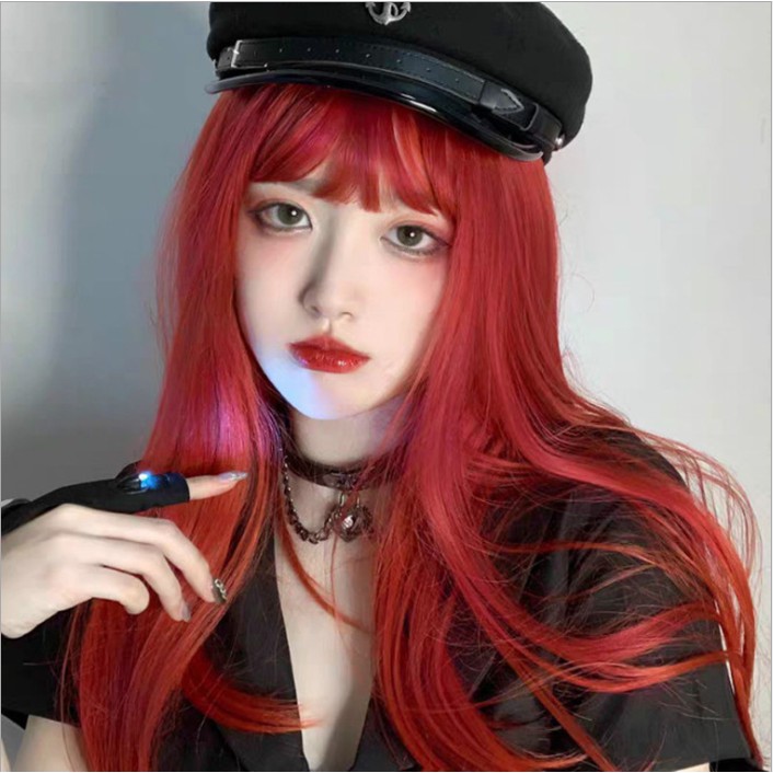 Cosplay Wig Red Straight Hair Bangs Long Red Wine Hair Wig Cosplay Wig Lolita Wig Shopee Philippines