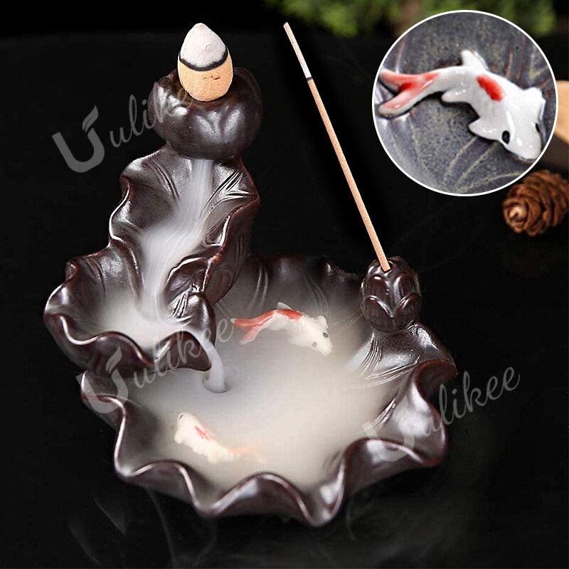 Ulikee Backflow Waterfall Ceramic Glaze Incense Burner Censer Holder Stand  Aromatherapy Cones Pot