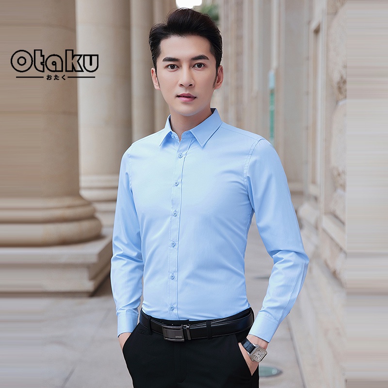 【OTAKU】 Men Shirt Long Sleeve Shirt Plus Size Business Formal Polo ...