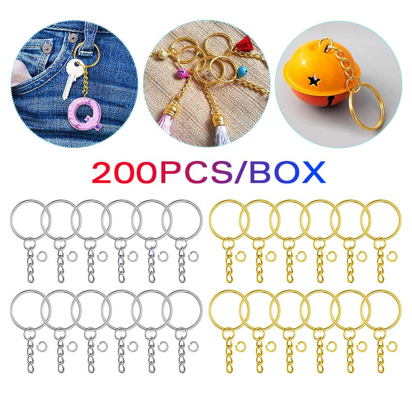 200Pcs Key Ring with Chain Jump Rings Screw Eye Pins Set for Jewelry ...