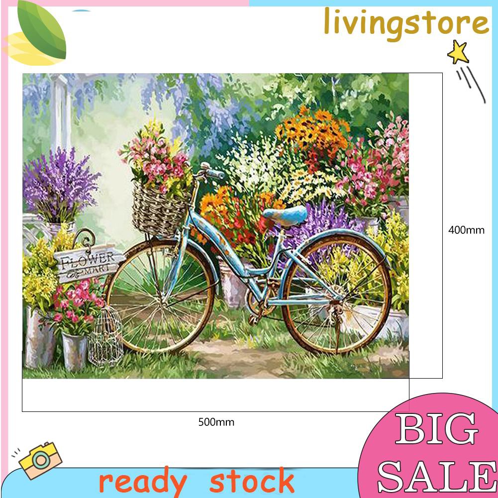Paint by Numbers Kit Bicycle Flowers Home DIY Paint for Adults