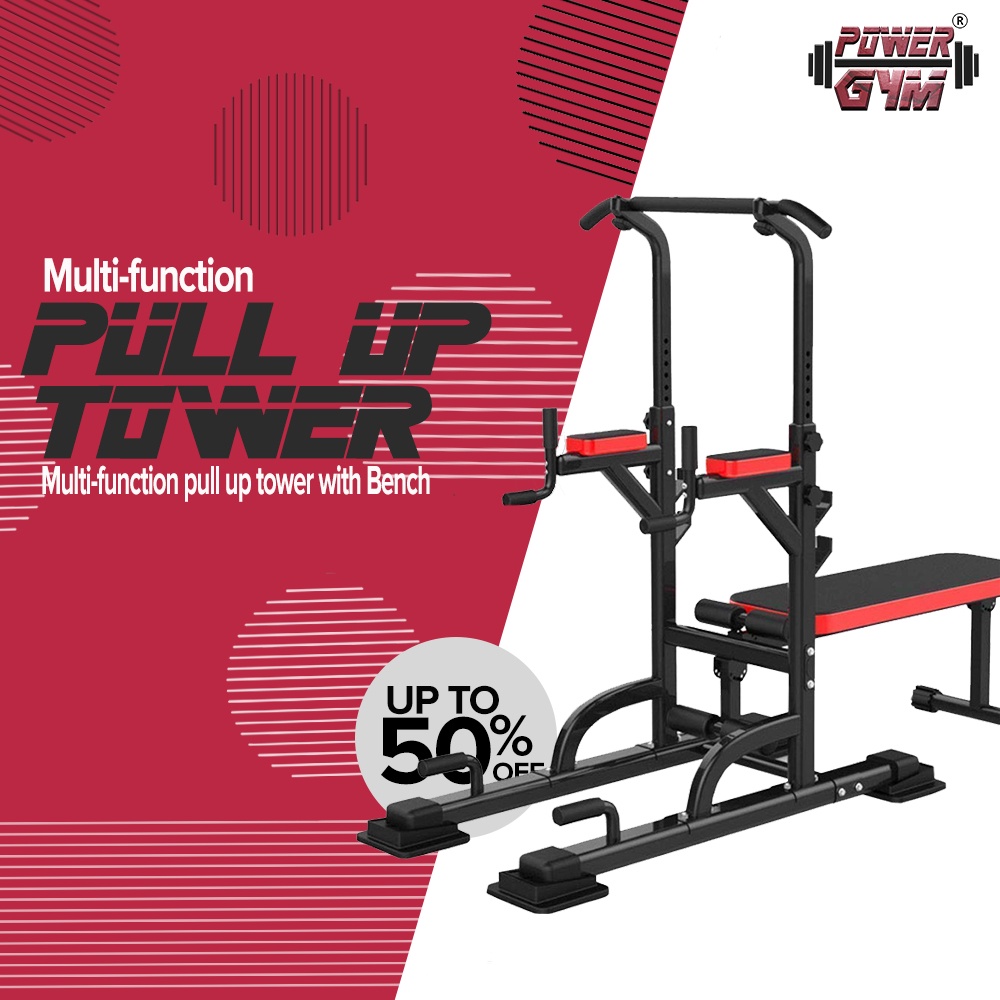 POWERGYM Professional MultiFunction Pull Up Tower With Dumbbell Bench