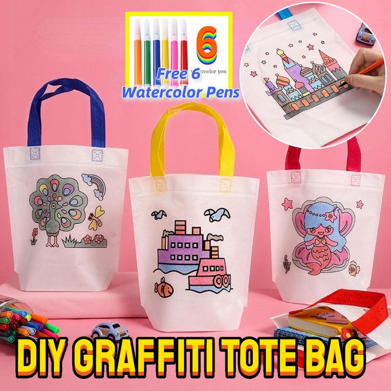 DIY Kids Graffiti Tote Bag DIY Doodle Eco Bags DIY Cloth Bags Painting and Coloring Bag