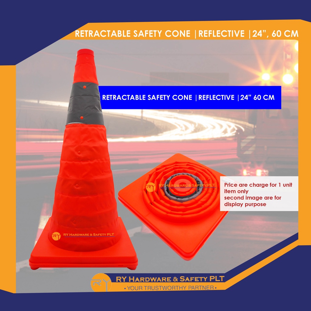 RETRACTABLE SAFETY CONE REFLECTIVE 24”, 60 CM KON KESELAMATAN BOLEH ...
