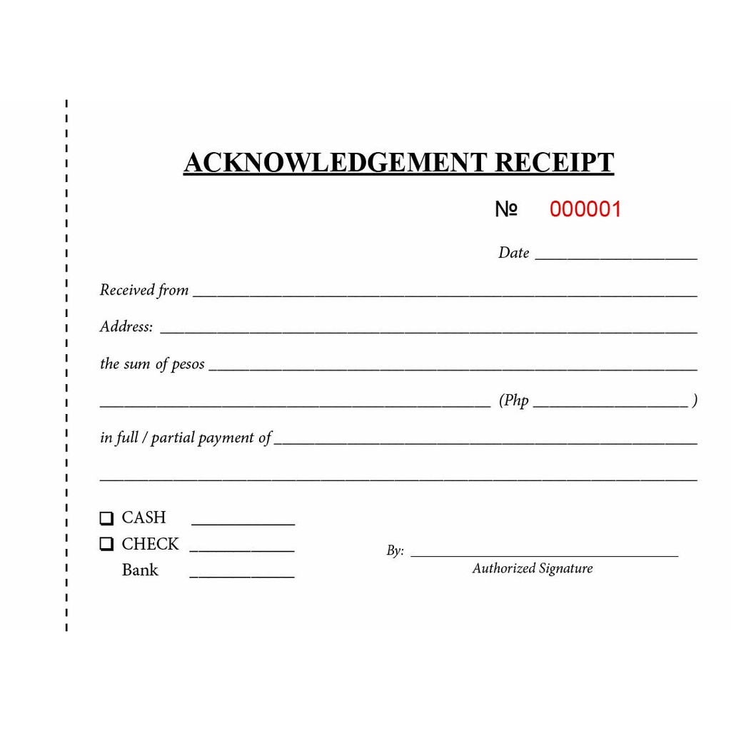 cash receipt acknowledgement