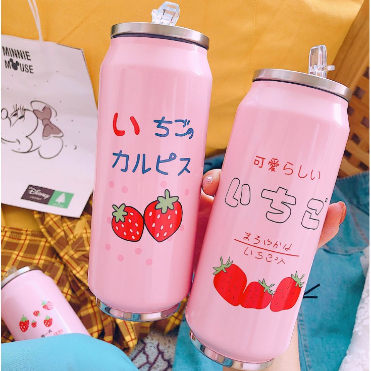 ️Japanese Thermos Bottle ️ Strawberry Shape Pink Thermal Drinking Bottle  with Large Heat Resistance 500ml Capacity