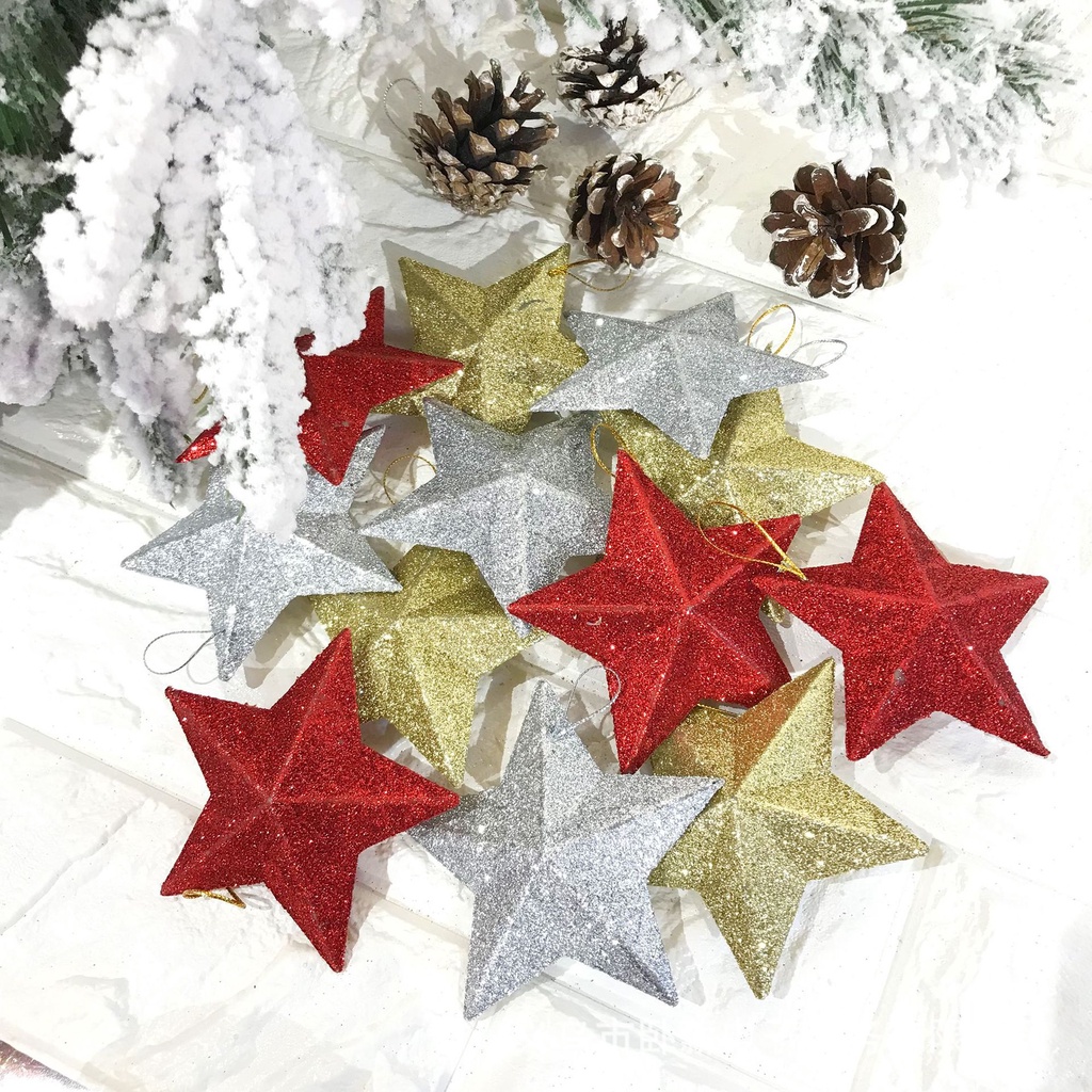 6pcs Glitter Christmas Tree Top Star Hanging Pendant Christmas Decor ...