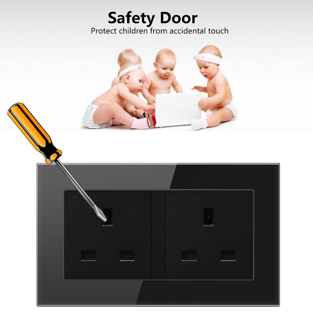 SMATRUL Power Socket Standard Wall Plug Glass Panel Grounded AC 13A