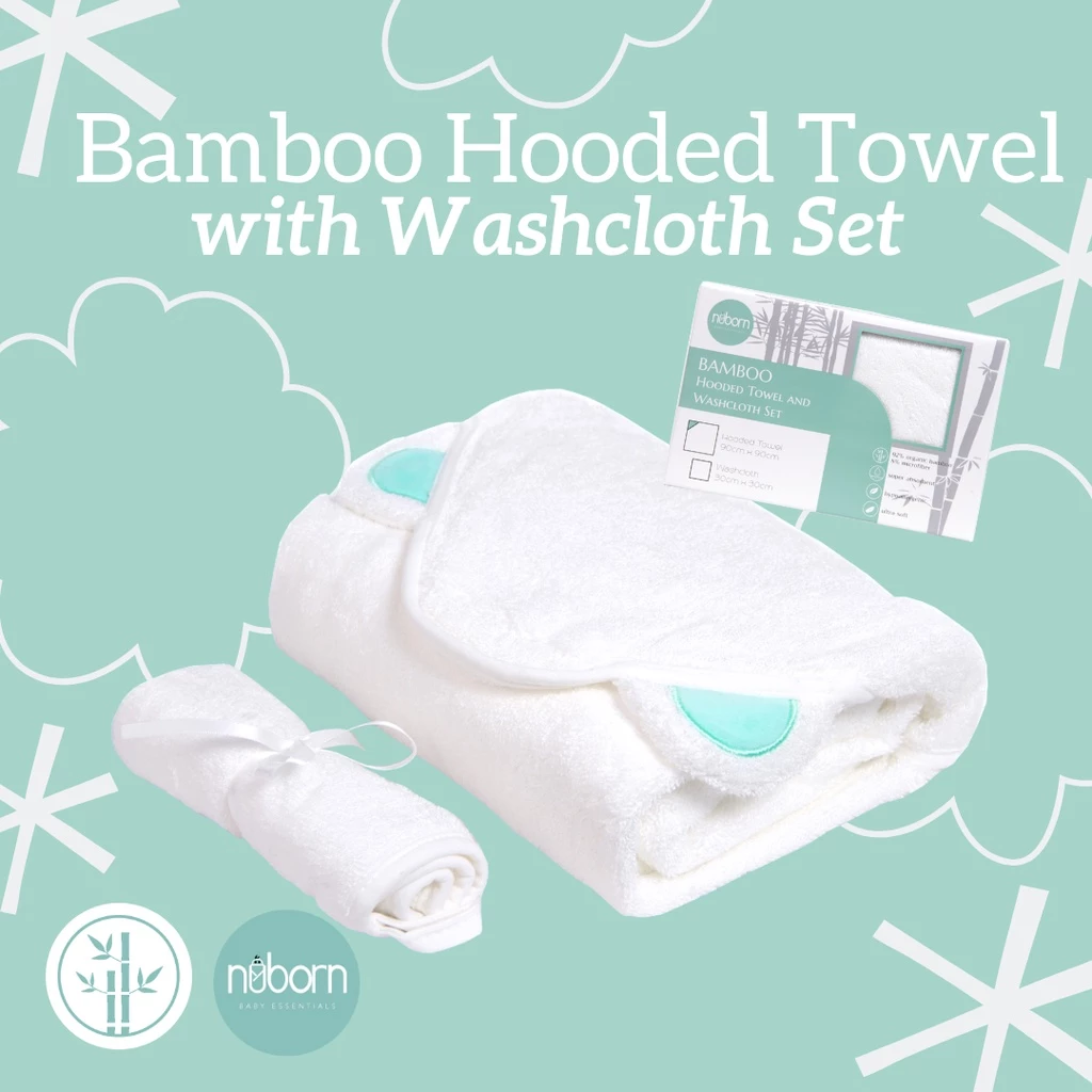 Nuborn Baby Essentials Bamboo Hooded Towel and Washcloth Set