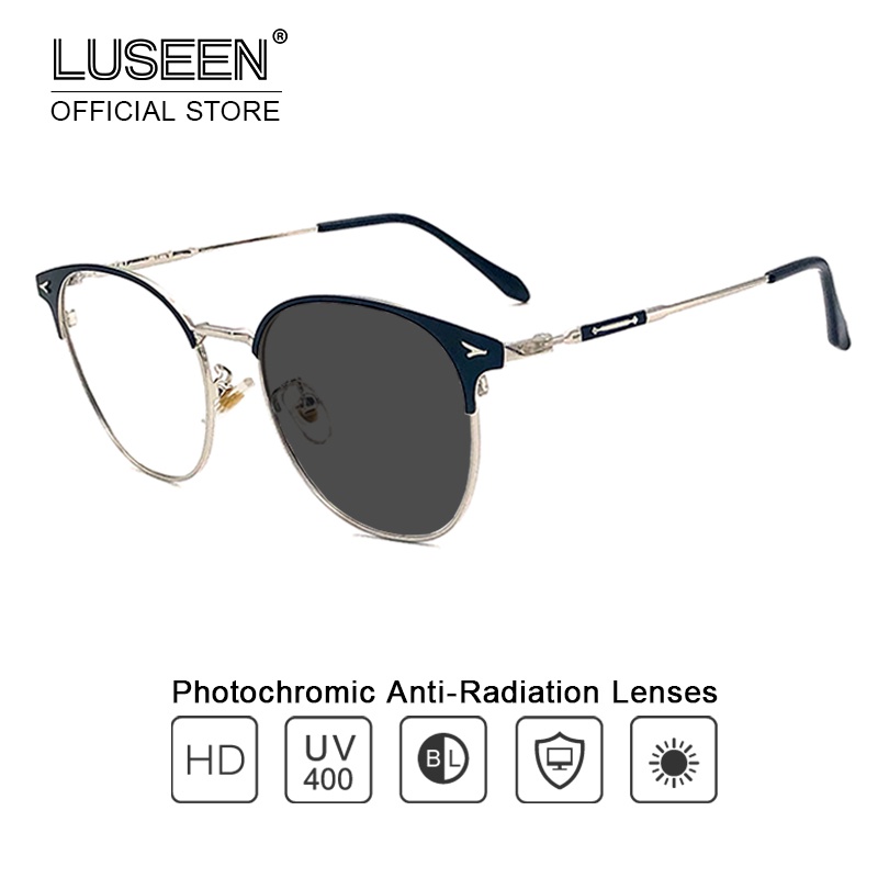 Luseen Fashion Anti Radiation Photochromic Eyeglass Browline Glasses For Women Men Replaceable 4409