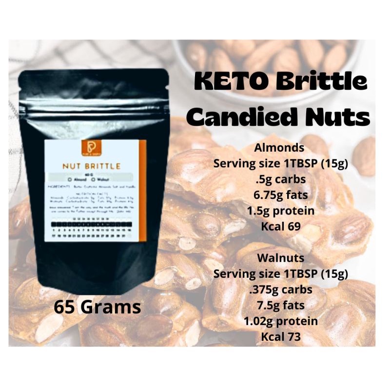 KETO Brittle Candied Nuts Almonds & Walnuts 65grams (SUGARFREE