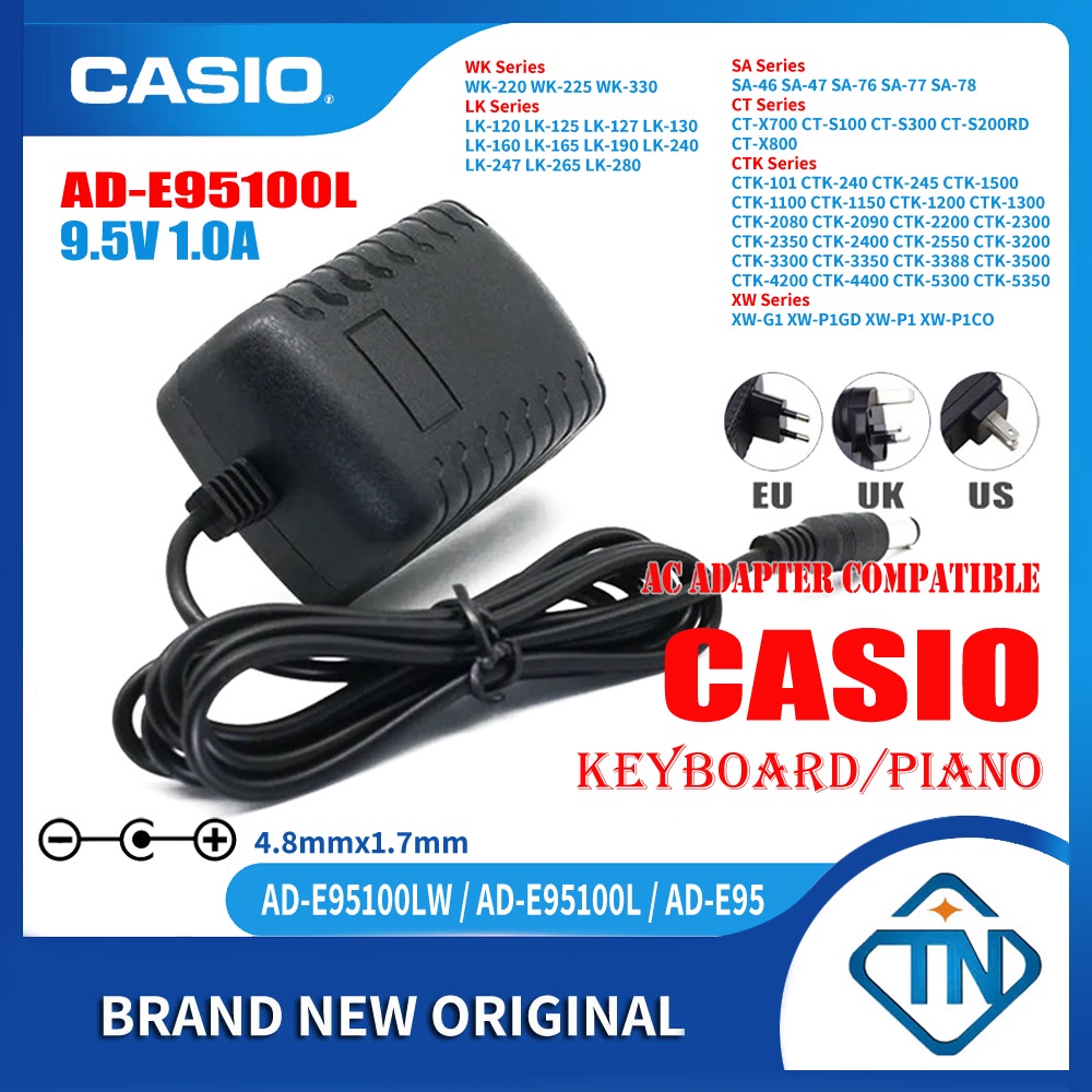 9.5V 1A AD E95100L Power Supply AC Adapter for Casio WK 220 WK 225