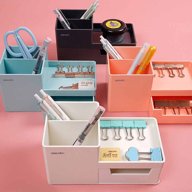 Deli 8907 Desktop Storage Box Stationery Container Pen Holder School ...