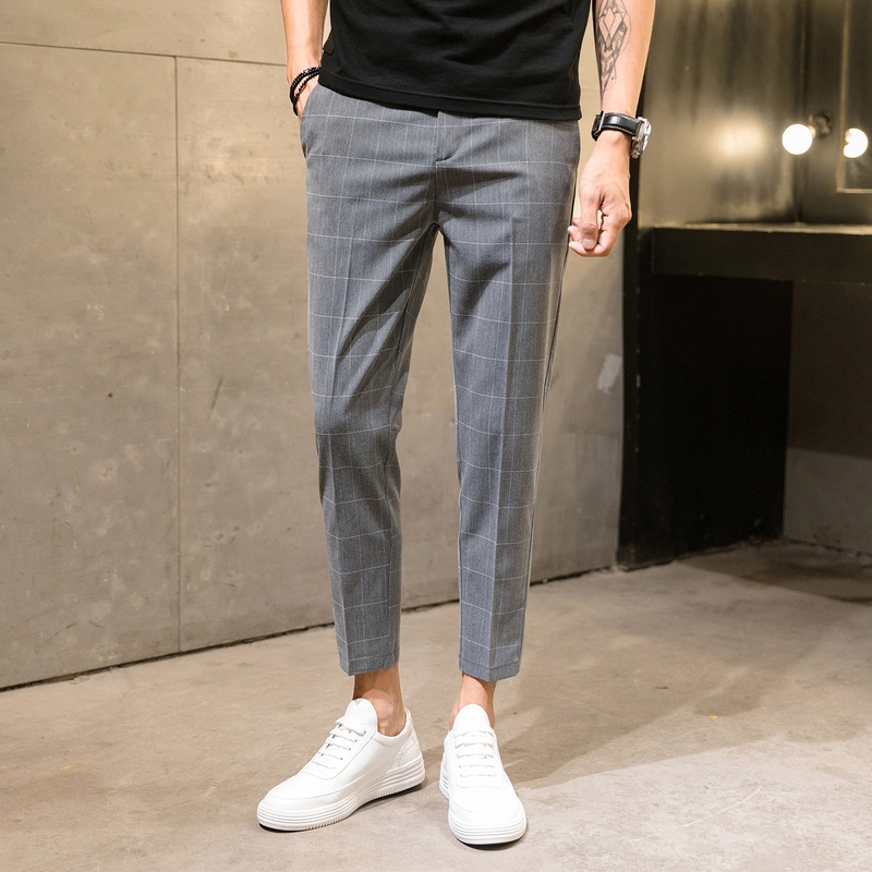 Size 28-34 Men Plaid Ankle-length Pants Casual Fashion Korean
