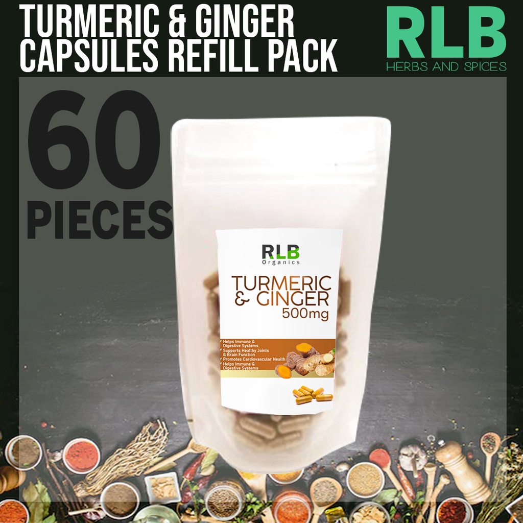 Organic Pure Turmeric and Ginger Capsules Refill Packs (60 Capsules ...