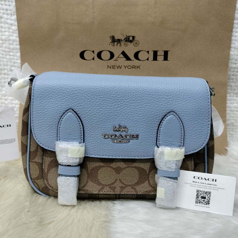 COACH LUCY CROSSBODY BAG SIGNATURE CANVAS IN KHAKI MARBLE BLUE Shopee