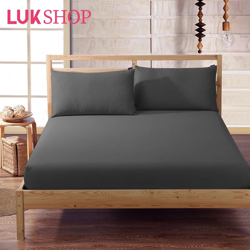 LUK 3in1 Queen Size Hotel Quality Bed Sheet 60*75*8 Plain Garterized