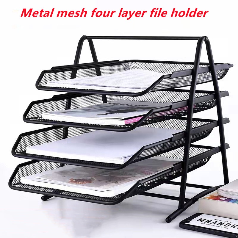 Office supplies desk tray/wire mesh 4-layer file tray/basket rack multi .