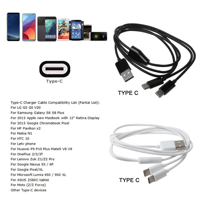 Portable USB 2.0 Type A Male To Dual Type C Male Splitter Y