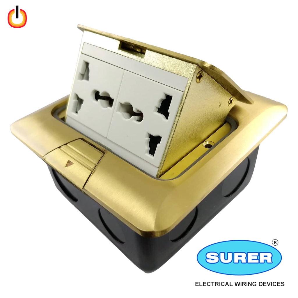 Surer 1017 2-Gang Square Pop-up Floor Outlet w/ Ground (10A) (Brass) w ...